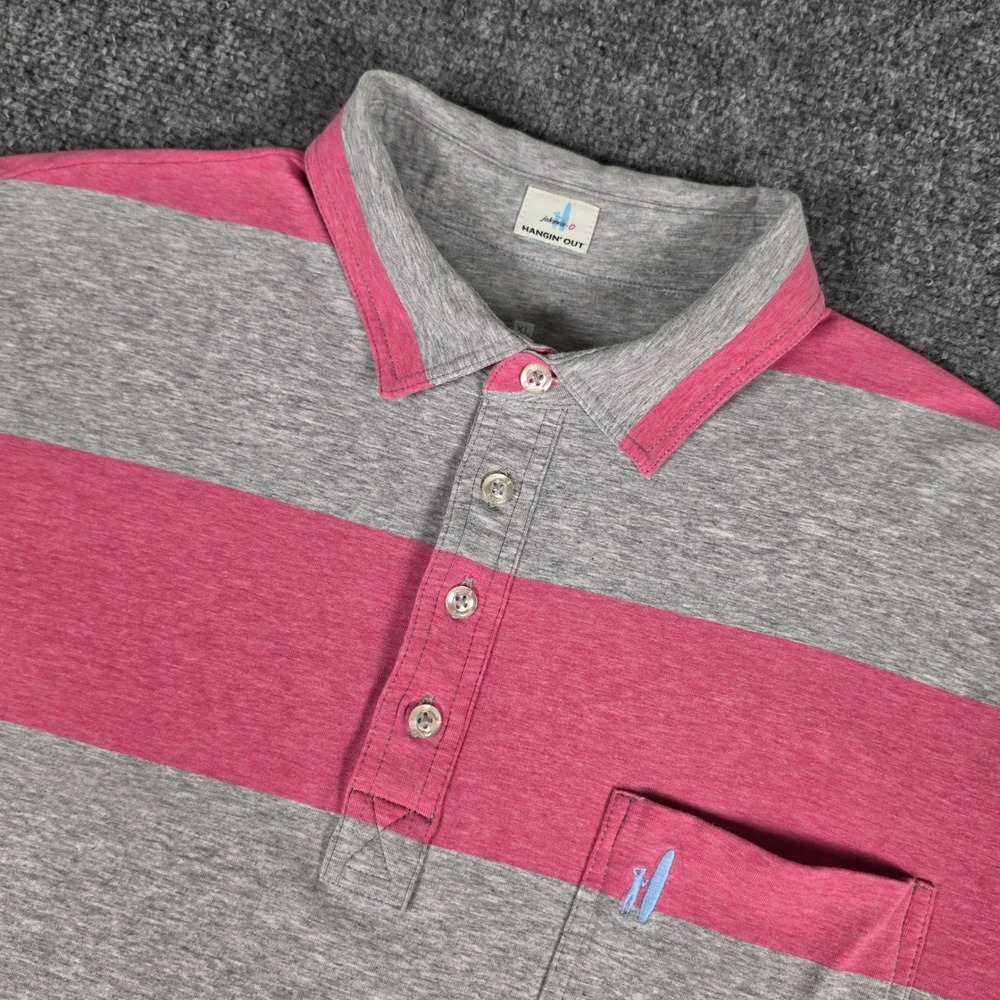 Johnnie-O Polo Shirt Mens XL Coral Reefer Grey Striped Hangin Out JMPO2740